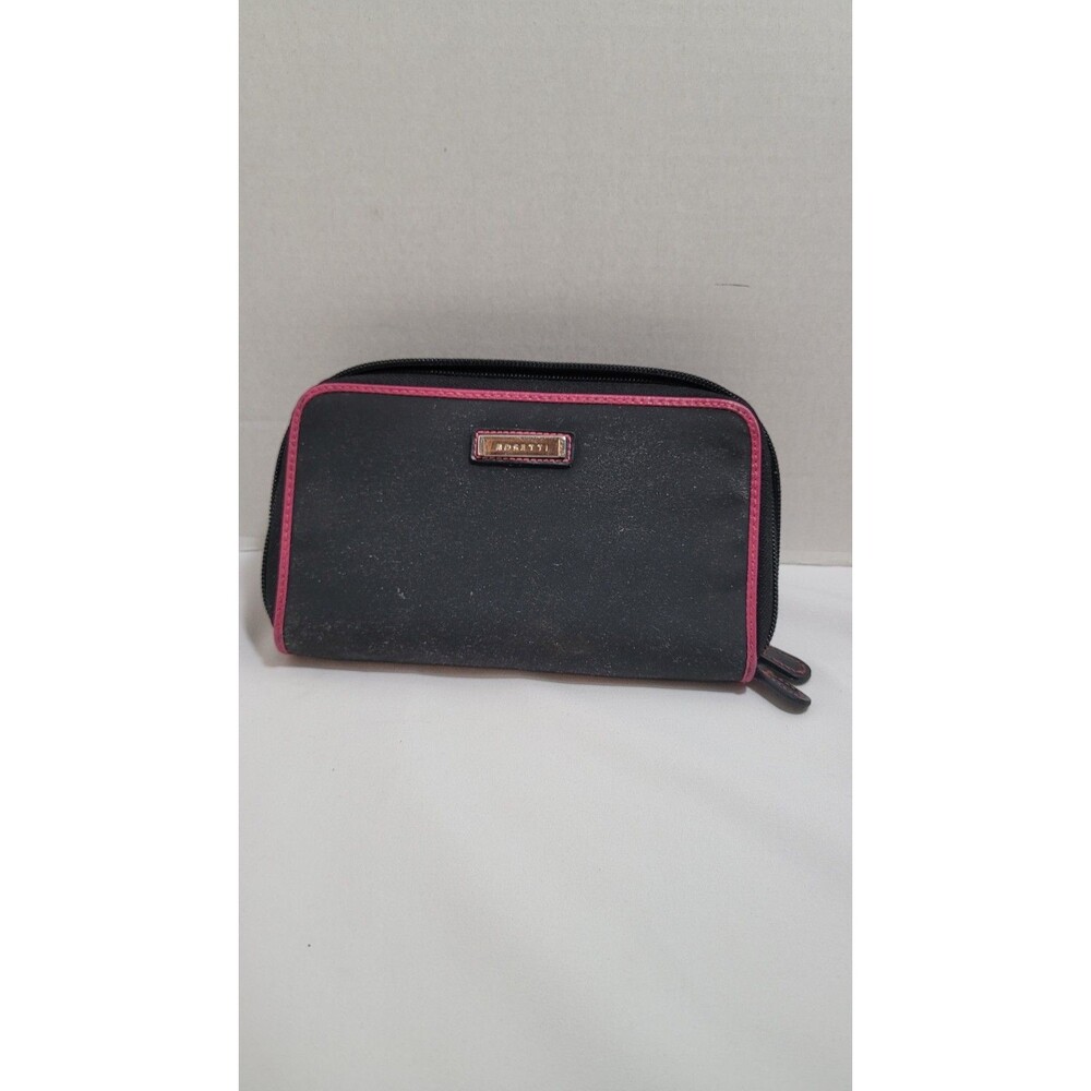 Rosetti Wallet Black Pink Trim Zip Around Holds ID Cards Coins 7 x 4.25”